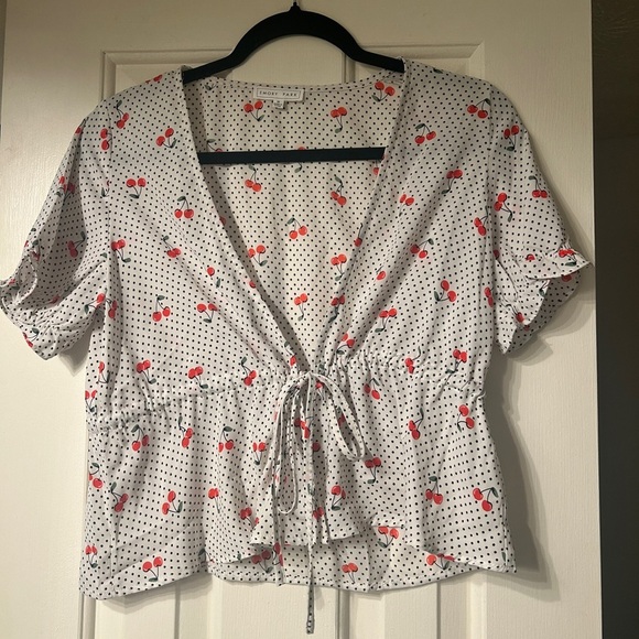 ASOS Cherry Print White Blouse Size Medium - Picture 1 of 5